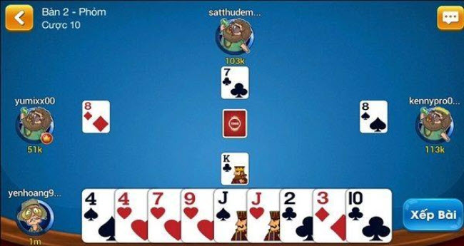 Trong 1 ván, game bài phỏm cần từ 2 - 4 người tham gia